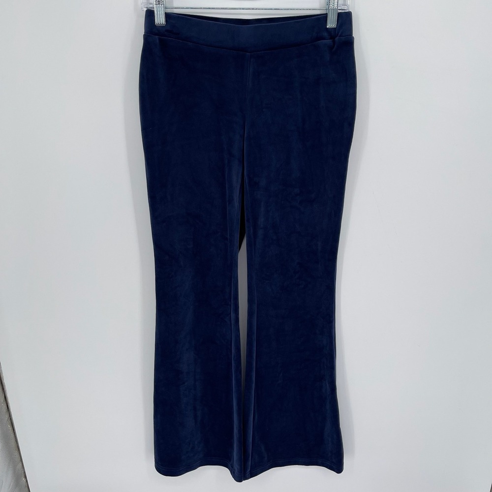 Juicy Couture Women's Navy Blue Rhinestone Logo Velour Flare Track Pants Size XS
